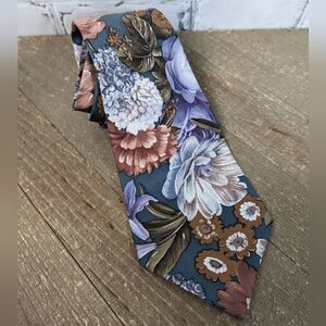 Vintage floral necktie for men, dusty blue muted colors Monsieur Pierre Paris